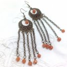 RESERVEDAventurine Orange Beaded Chandelier Earrings - Antique Brass ear wires
