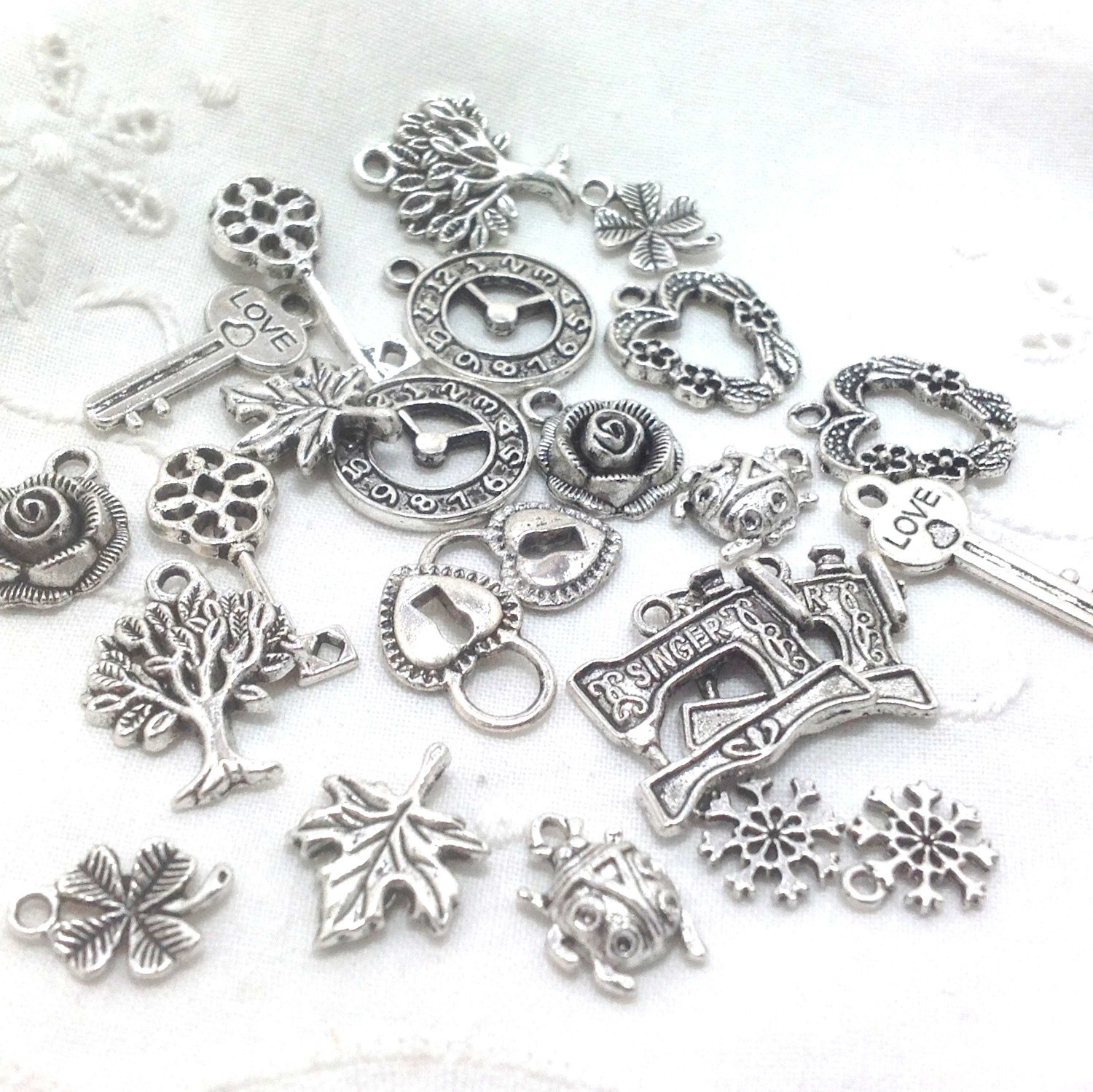 RESERVEDCharms Silver Tone Metal 24 for Jewelry Scrapbooking or Crafts