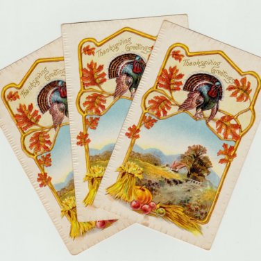 RESERVEDThanksgiving Greetings - Three Vintage Postcards - 1910  A.S. Meeker NY - Not used