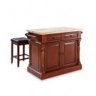 Crosley Butcher Block Top Kitchen Island in Classic Cherry with 24-Inch Matching Stools