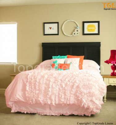 100% COTTON 800 TC CORNER RUFFL DUVE SET KING SIZE PINK
