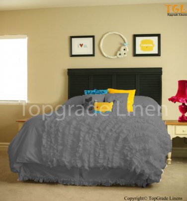 100% COTTON 800 TC CORNER RUFFL DUVE SET KING SIZE GRAY