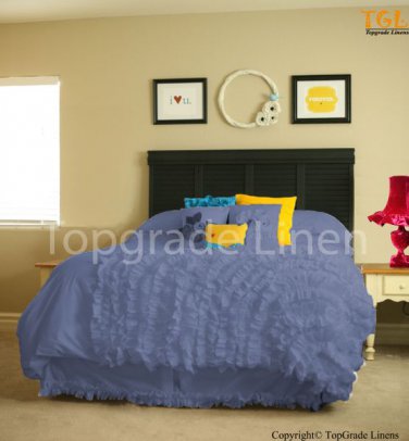 100% COTTON 800 TC CORNER RUFFL DUVE SET KING SIZE NAVY BLUE