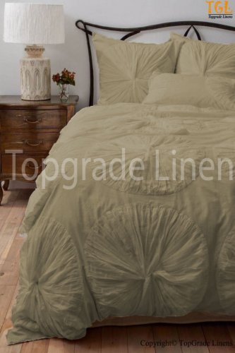 100% COTTON 800 TC FLOWER  RUFFLED  DUVET SET KING SIZE BAIGE