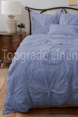 100% COTTON 800 TC FLOWER  RUFFLED  DUVET SET KING SIZE EGYPTION BLUE