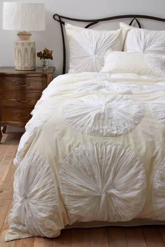 100% COTTON 800 TC FLOWER  RUFFLED  DUVET SET KING SIZE WHITE