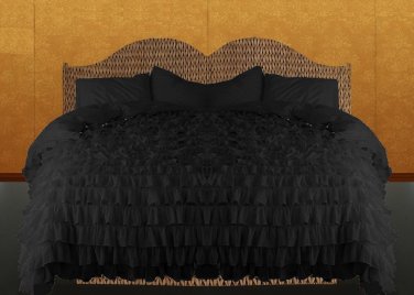 100% COTTON 800 TC  RUFFLED DUVET SET KING SIZE BLACK