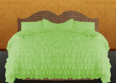 100% COTTON 800 TC  RUFFLED DUVET SET KING SIZE GREEN