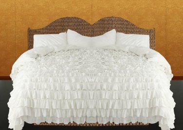 100% COTTON 800 TC  RUFFLED DUVET SET KING SIZE WHITE