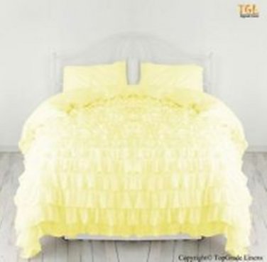 100% COTTON 800 TC  RUFFLED DUVET SET KING SIZE YELLOW