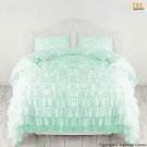 100% COTTON 800 TC  RUFFLED DUVET SET TWIN SIZE AQUA GREEN