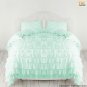 100% COTTON 800 TC  RUFFLED DUVET SET TWIN SIZE AQUA GREEN