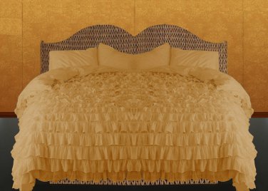 100% COTTON 800 TC  RUFFLED DUVET SET TWIN SIZE GOLD