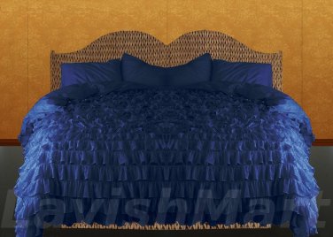 100% COTTON 800 TC  RUFFLED DUVET SET TWIN SIZE BLUE