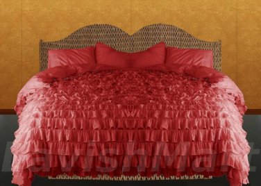 100% COTTON 800 TC  RUFFLED DUVET SET TWIN SIZE BURGANDY