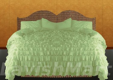 100% COTTON 800 TC  RUFFLED DUVET SET TWIN SIZE SAGE