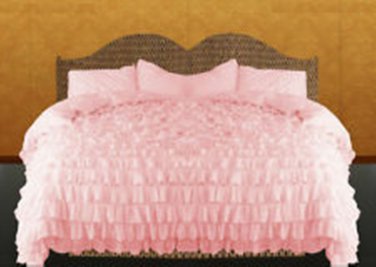 100% COTTON 800 TC  RUFFLED DUVET SET TWIN SIZE PINK