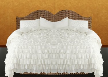 100% COTTON 800 TC  RUFFLED DUVET SET TWIN SIZE WHITE