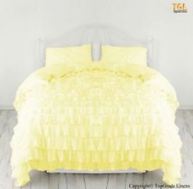 100% COTTON 800 TC  RUFFLED DUVET SET TWIN SIZE YELLOW