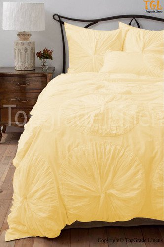 100% COTTON 800 TC FLOWER  RUFFLED  DUVET SET TWIN SIZE YELLOW