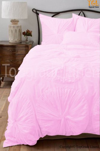 100% COTTON 800 TC FLOWER  RUFFLED  DUVET SET TWIN SIZE PINK