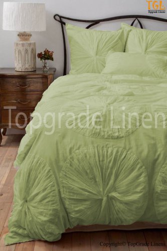 100% COTTON 800 TC FLOWER  RUFFLED  DUVET SET TWIN SIZE SAGE