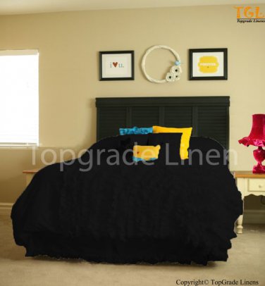 100% COTTON 800 TC CORNER RUFFL DUVE SET TWIN SIZE BLACK