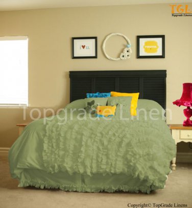 100% COTTON 800 TC CORNER RUFFL DUVE SET TWIN SIZE MOSS