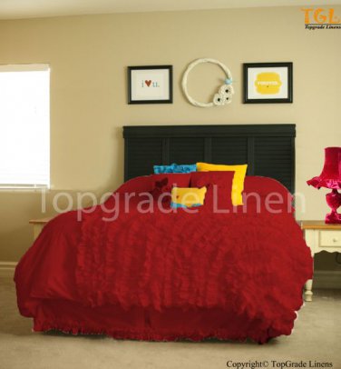 100% COTTON 800 TC CORNER RUFFL DUVE SET TWIN SIZE WINE