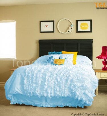 100% COTTON 800 TC CORNER RUFFL DUVE SET TWIN SIZE SKY BLUE
