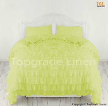 100% COTTON 800 TC  RUFFLED DUVET SET TWIN SIZE LEAF