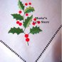 Williams Sonoma Holly White Linen Embroidered Tablecloth 90" Table