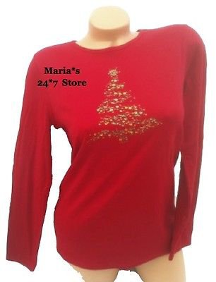 My Christmas Tree Red Blouse Shirt Women's Sz Sm, Lg