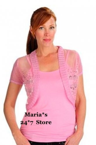 Glitterscape Beaded Seashell Motif Cardigan & Tank Top Blouse Women's Med