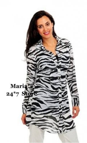 Geneology Zebra Oversized Shirt & Camisole Set Blouse Tunic Top Med