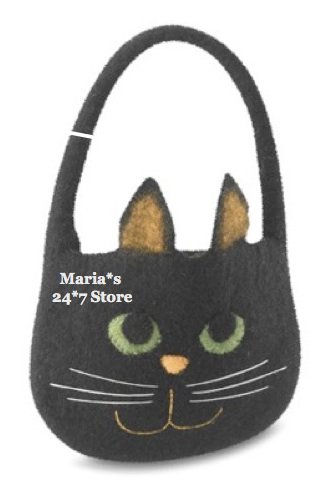 Williams Sonoma Black Cat Wool Tote Halloween Candy Bag
