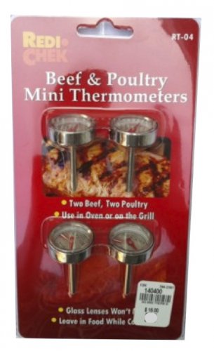 Redi Chek 4 USDA Beef & Poultry Cooking Maverick Mini Thermometers Glass Lenses