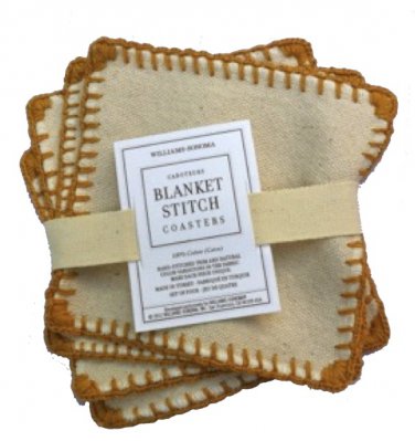 Williams Sonoma 4 Caboteurs Coasters Blanket Stitch Ivory