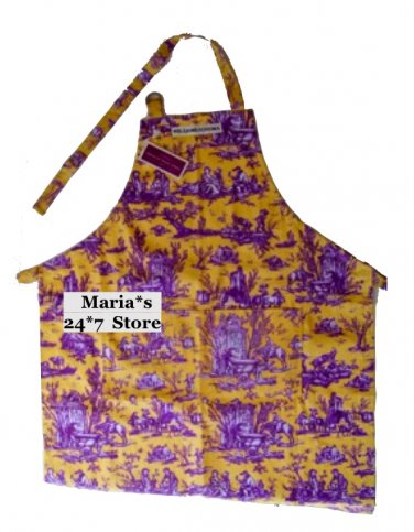 Williams Sonoma Logo Orleans Toile Adult Apron Yellow & Purple