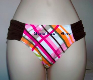 ROXY Brown Plaid Bikini Swim Suit Bottom Women's Sz Sm