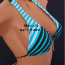 Raisins Stripe Blue Bikini Halter Top Swim Suit Women's M
