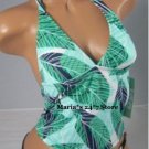 JAG Teal Leaves Halter Top Tankini Swim Suit Women's Sm