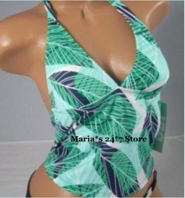 JAG Teal Leaves Halter Top Tankini Swim Suit Women's Sm