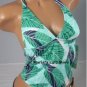 JAG Teal Leaves Halter Top Tankini Swim Suit Women's Sm