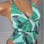 JAG Teal Leaves Halter Top Tankini Swim Suit Women's Sm