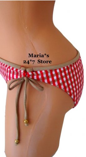 Guess Red Check Bikini Swim Suit Bottom Women's Sz Lg