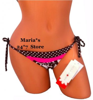 Hula Honey Pink & Brown String Bikini Swim Suit Bottom Women's XL