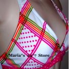 Island Soul Fuchsia Plaid Bikini Swim Suit Women's Sz Med