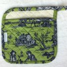 Williams Sonoma Toile Green Floral Pot Holder Oven Mitt