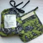 Williams Sonoma Toile Green Apron Set with Pot Holder Mitt